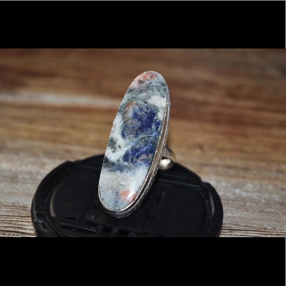 Oversize Stone of Sodalite Ring Size 7 1/4 - Picture 5 of 9